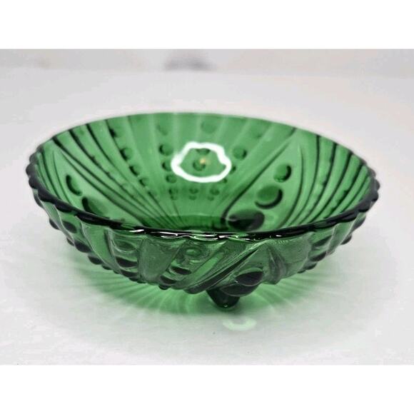 Vintage Anchor Hocking Bubble Dot Burple Forest Green Glass Footed Bowl 4.5" - Picture 5 of 8